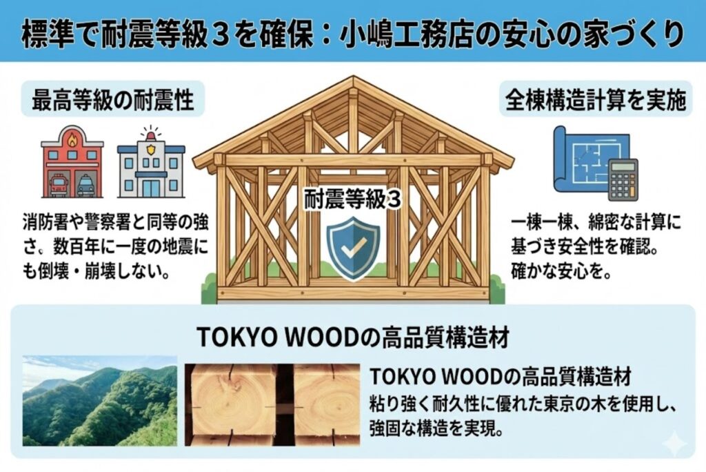 3：標準で耐震等級3を確保