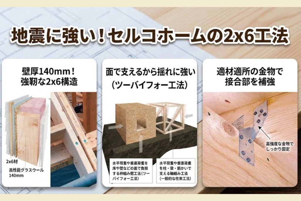 2：地震に強い2×6工法を採用