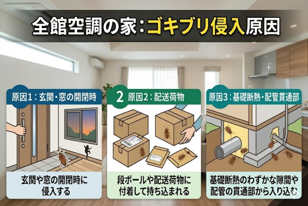 全館空調の家でゴキブリが侵入する3つの原因と対策